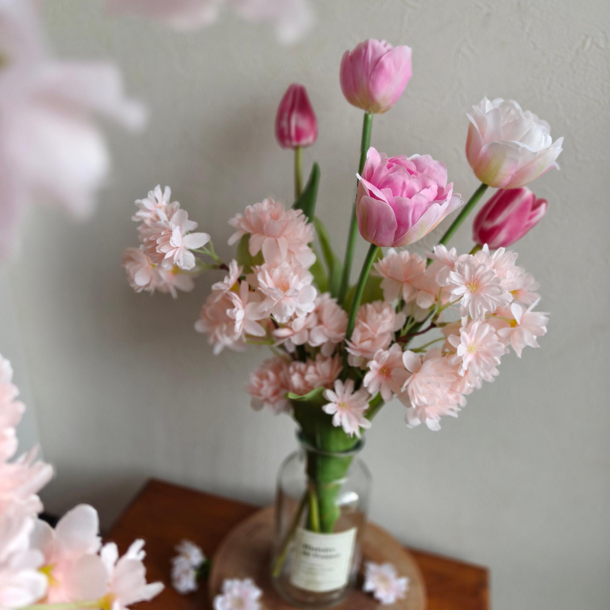 桜とチューリップのブーケ ひなまつり2026 インテリア お祝い花 入学祝い 母の日 店舗装飾 桜2026 新作2026 | 5枚目